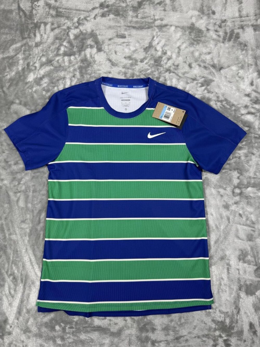 New Nike NikeCourt Dri-FIT ADV Shirt Mens Medium Blue Stripe Tennis FZ6934 539